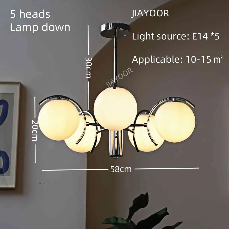 lustre led moderne sphères translucides blanc chrome interrupteur tactile salon chambre