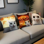 housse coussin motif chats gris blanc moderne maison 40x40cm polyester peachskin