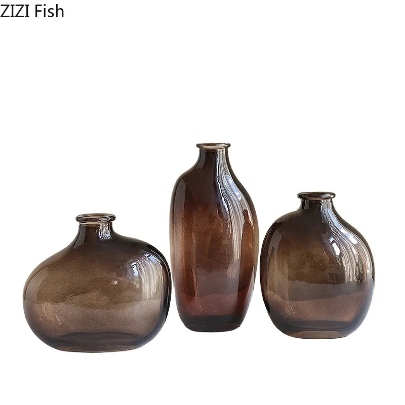 vases hydroponiques modernes transparents marron lisses décoration table plantes fleurs artificielles minimalistes