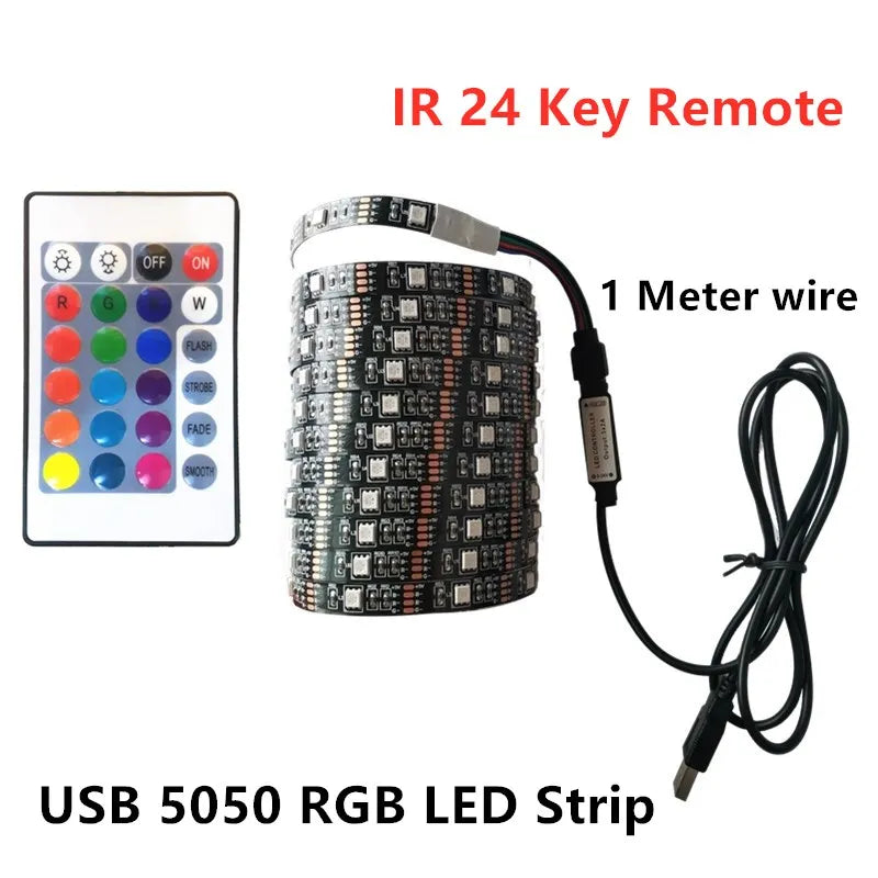 ruban led rgb flexible usb telecommande éclairage d'ambiance salon moderne adhésif noir