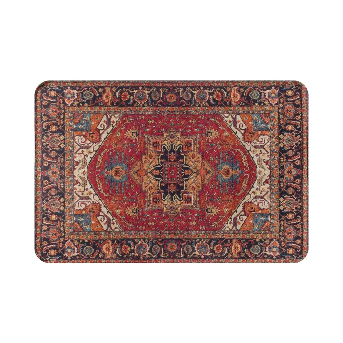 tapis ethnique traditionnel rouge bleu beige antidérapant intérieur extérieur doux porte sol cuisine