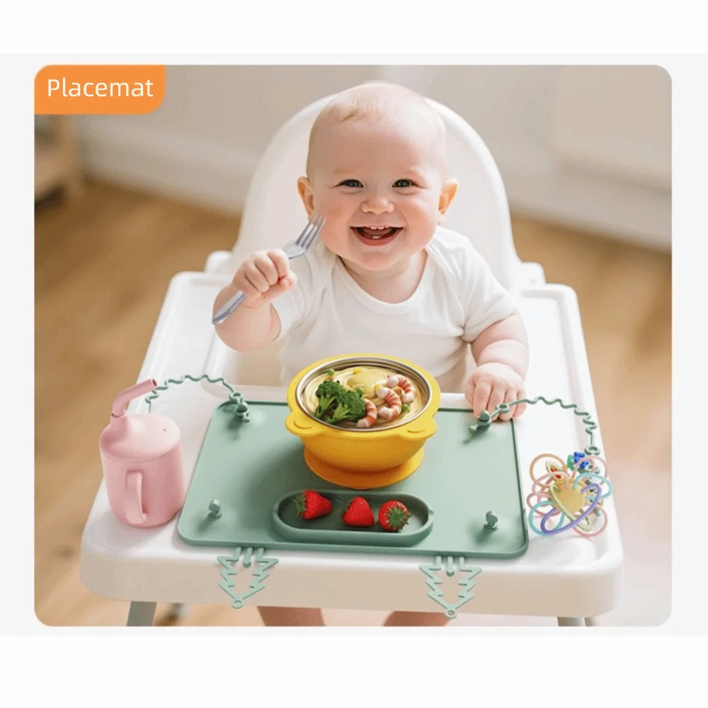 tapis d'activité bébé silicone anti dérapant ventouses jouets compartiments moderne minimaliste