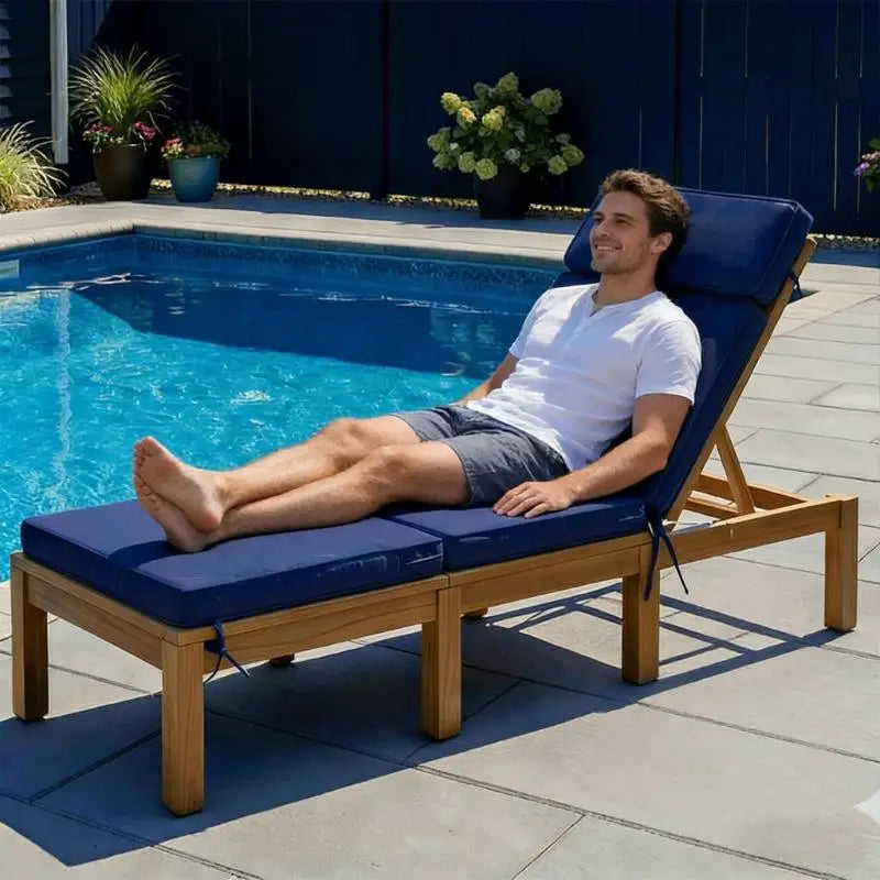 transat bleu marine moderne antidérapant mousse pu polyester uni opaque ruban fixationextérieur patio plage