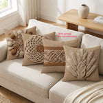 housse coussin brodée épis blé nœud celtique boho farmhouse beige rustique machine