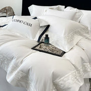 ensemble literie coton egyptien blanc motif grec luxueux oreillers taies d'oreiller couverture moderne chambre
