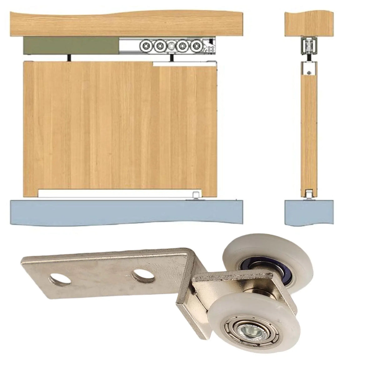 roulette porte coulissante argentée blanche moderne fixations incluses lisse quincailleries armoires