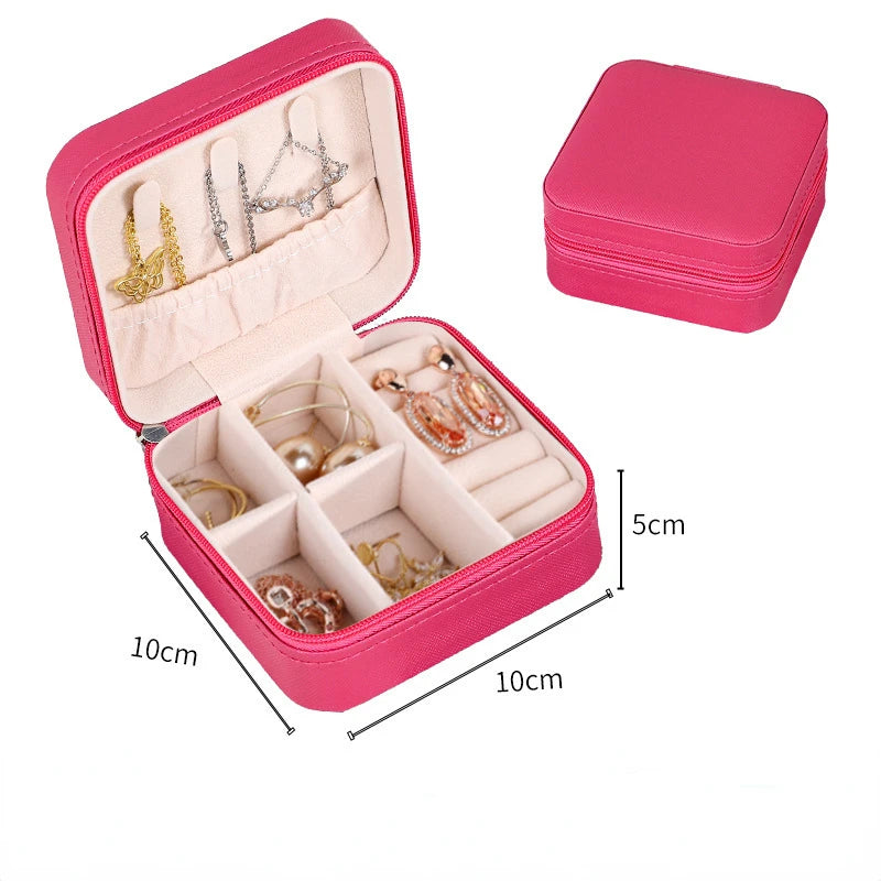 boîte rangement bijoux simili cuir vert clair rose pâle noir moderne pratique fermeture glissière