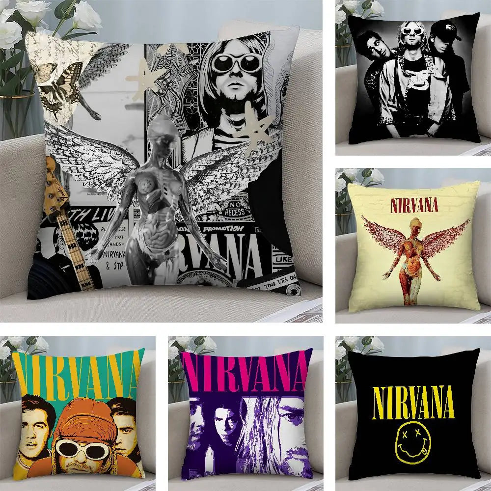 taies d'oreiller décoratives motif nirvana graphique noir blanc gris 45x45cm zip détachable