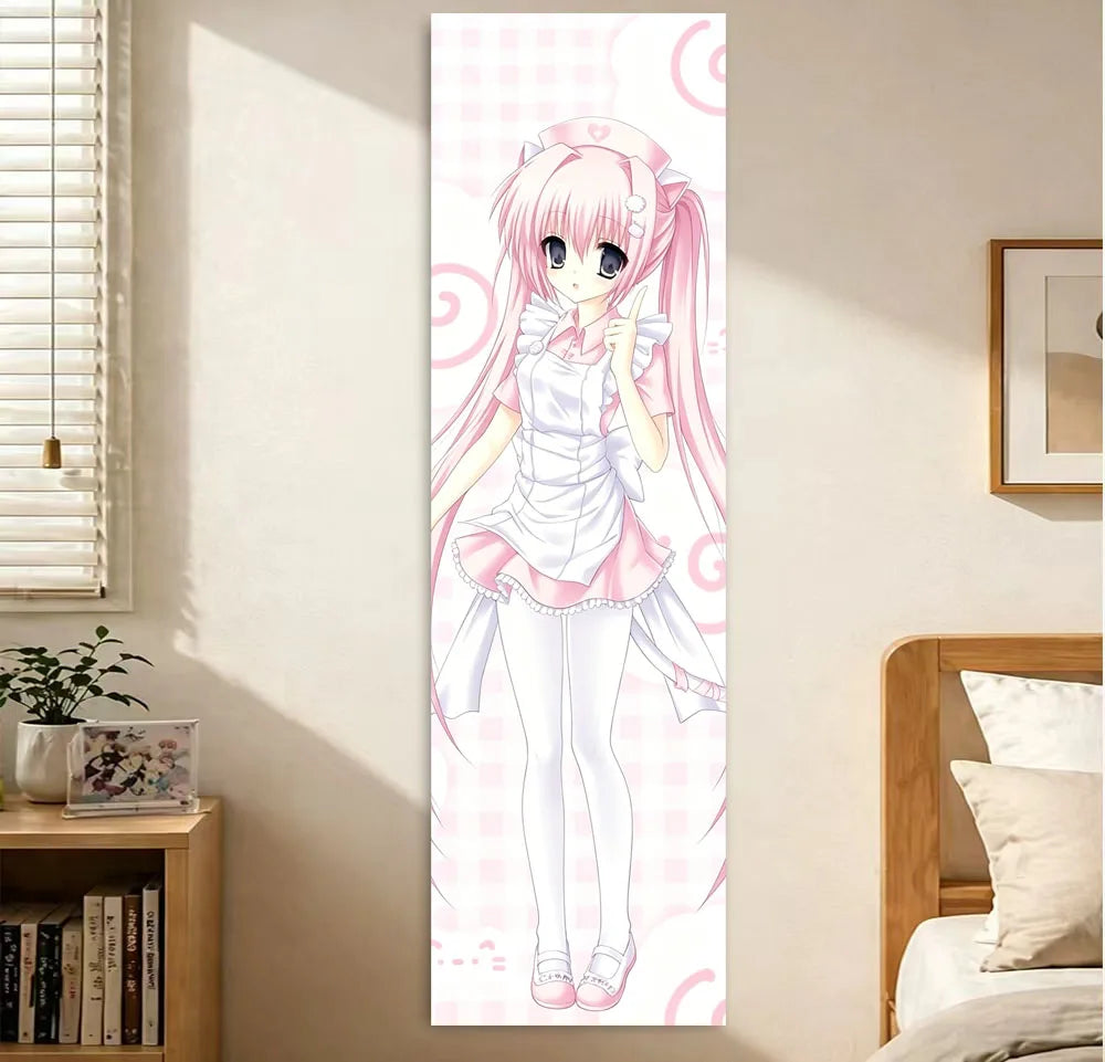 poster mural anime fille rose deux tresses robe volants cercles roses chambre adolescente