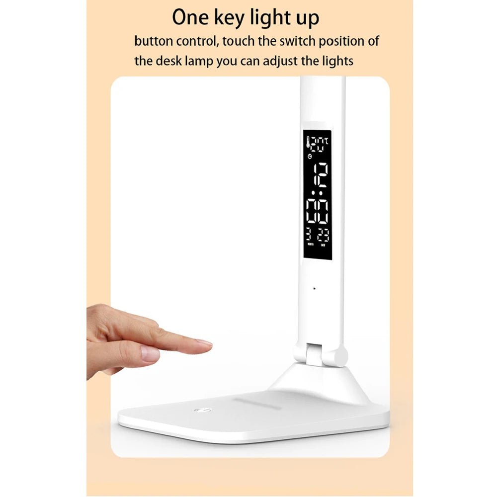 lampe table led blanc moderne minimaliste base pivotante affichage numerique bouton tactile usb charge