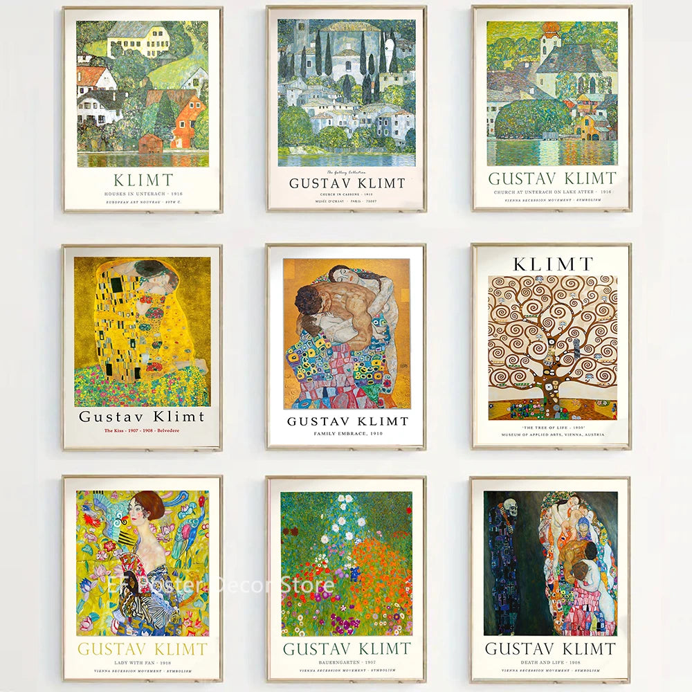affiche art nouveau paysage floral impressionniste tableaux peints couleurs chaudes motifs floraux vintage