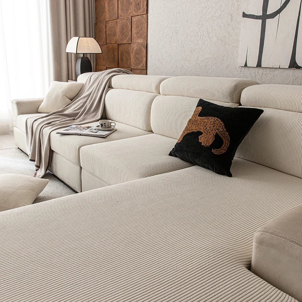 housse canapé moderne rayées vert olive gris beige clair anti poussière lavable adaptable