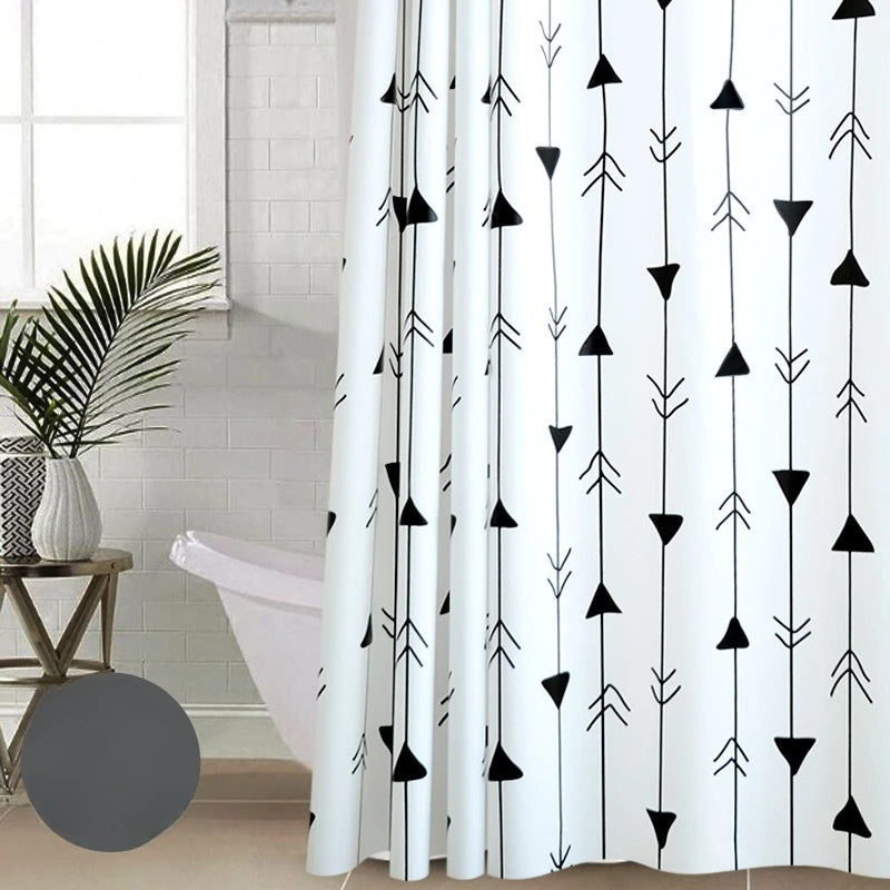 rideau douche blanc motif flèches tissu peva anti moisissures moderne ourlets standard