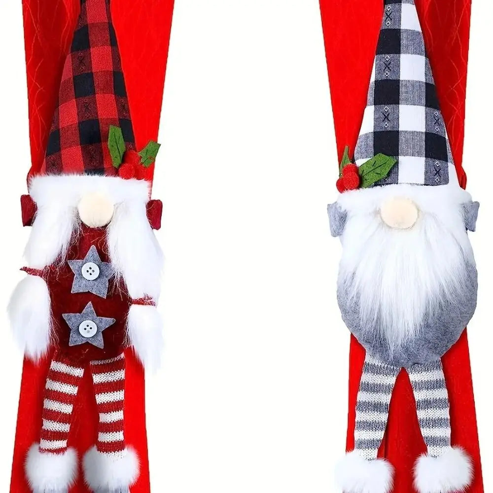 Boucle rideau noël gnome rouge noir blanc festif pompons boutons festive