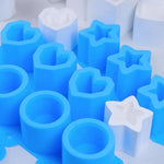 moules silicone gâteaux couleurs bleu vert rose blanc formes géométriques modernes opaques cœur étoile