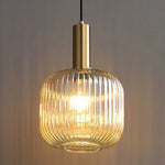 Suspension lumineuse moderne vert gris doré rayures verticales opaques câble noir E27