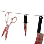 décoration halloween fanion sang rouge noir scies couteaux mains pieds clips festive