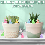 figurines lapins lumineuses miniatures opalescentes bleu vert jaune rose violet