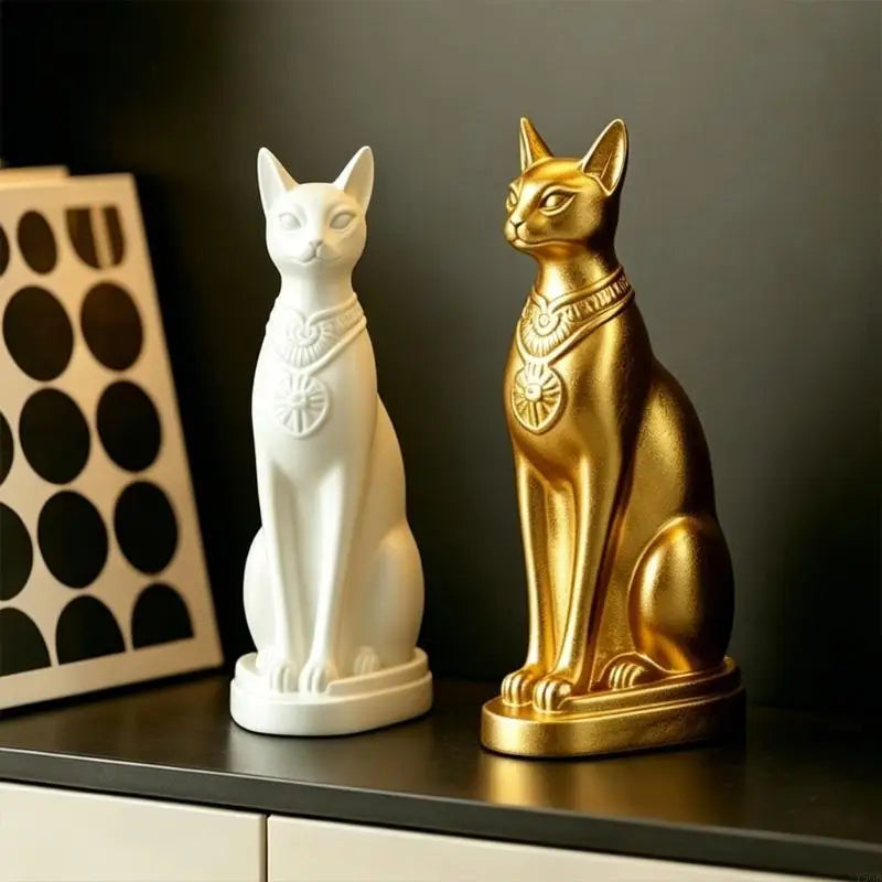 statuette chat égyptien bastet or noir blanc égyptien ancien collier décoratif ornement decoratif adultescoeur