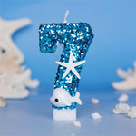 bougies forme chiffre bleu paillette motif marin dauphin étoile mer anniversaire cire paraffine