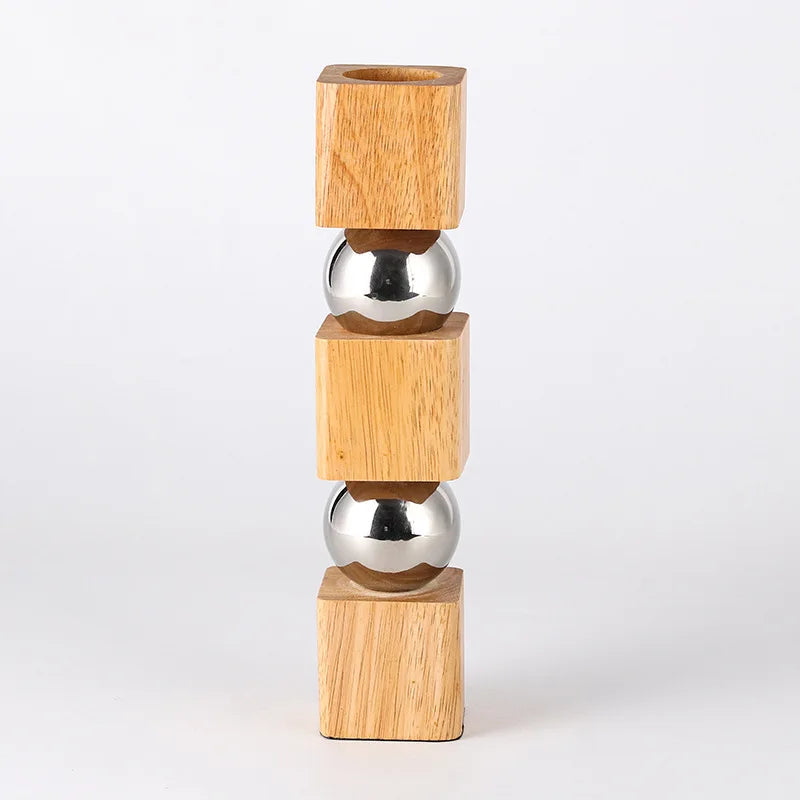 vase décoration intérieure bois métal minimaliste sculptural boules sphères cubes fleurs séchées