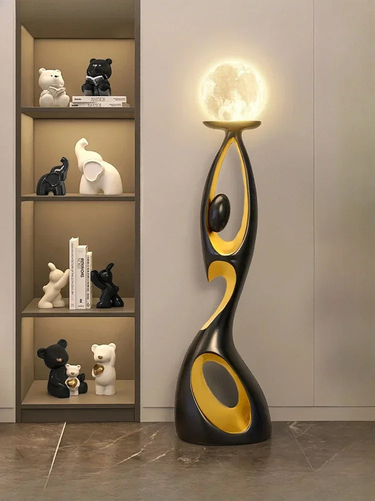 figurine sculpturale abstraite résine deco moderne intérieur lampe lune texture rugueuse artistique moderne