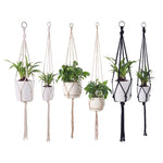panier suspendu macramé main boho rustique plante anneau métallique blanc noir beige 90cm