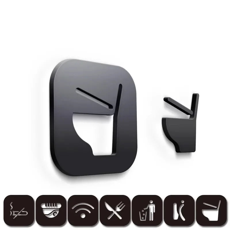 plaque signalisation porte toilettes acrylique noire symbole wc adhésif mural salle bain moderne