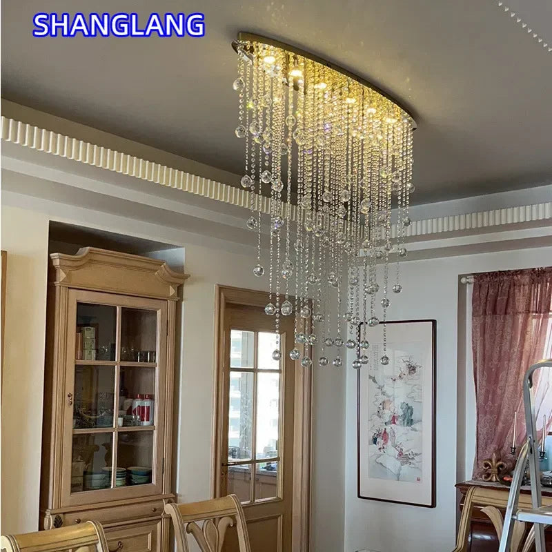 lustre led moderne suspension cristal transparentes dorées salle manger salon