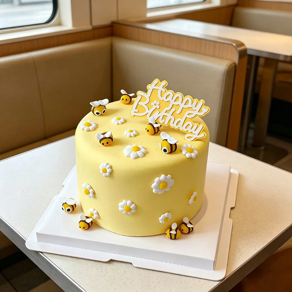 décoration gâteau abeilles pot miel fleurs thème anniversaire enfant sucré pâtisserie desserts fournitures festive