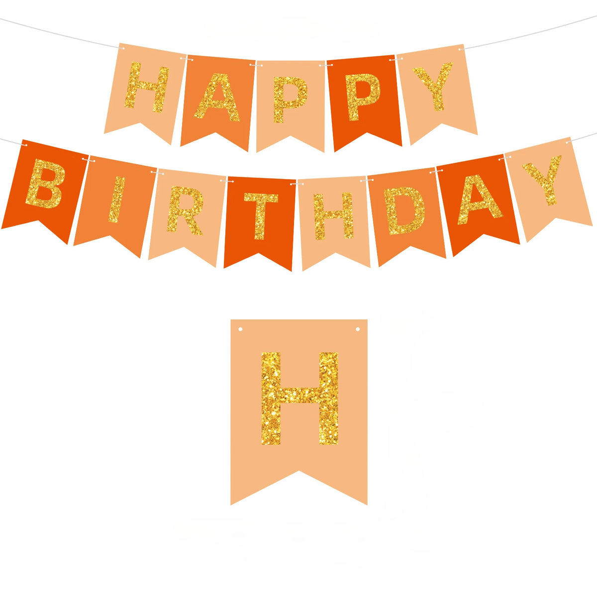 guirlande festivite anniversaire mariage coeurs fanions orange geometrique festive glitter doré