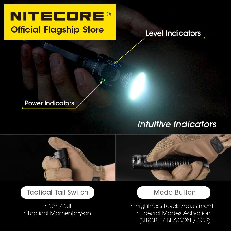 lampe torche noire rechargeable 3300 lumens ip68 anti dérapante compacte