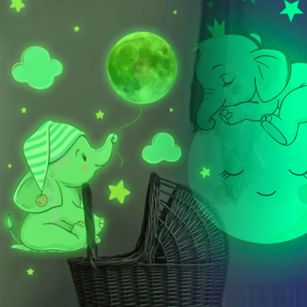 stickers muraux décoratifs enfants nuages lune étoiles arc ciel cœurs phosphorescents opaques animateurs