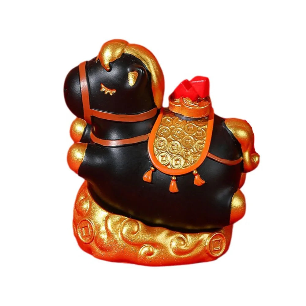 statuette chien ornée motifs dorés artisanale couleur noir rouge vert jaune bleu rose