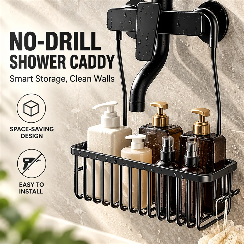caddie douche noir argenté grille barreaux moderne clips salle bain