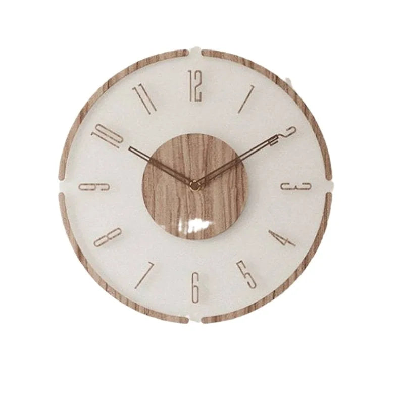 horloge murale moderne bois clair numéros blancs texture 3D acrylique diamètre 35cm fixations inclusées