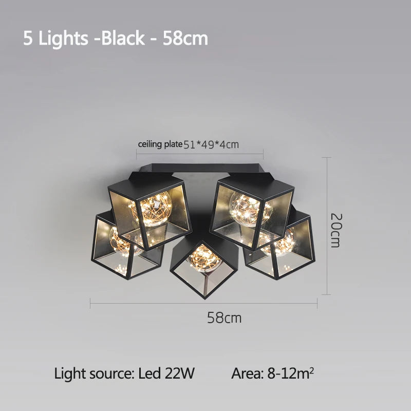 lampe suspendue moderne cubiques géométriques noir blanc chaînes interrupteur tactile chambre salon