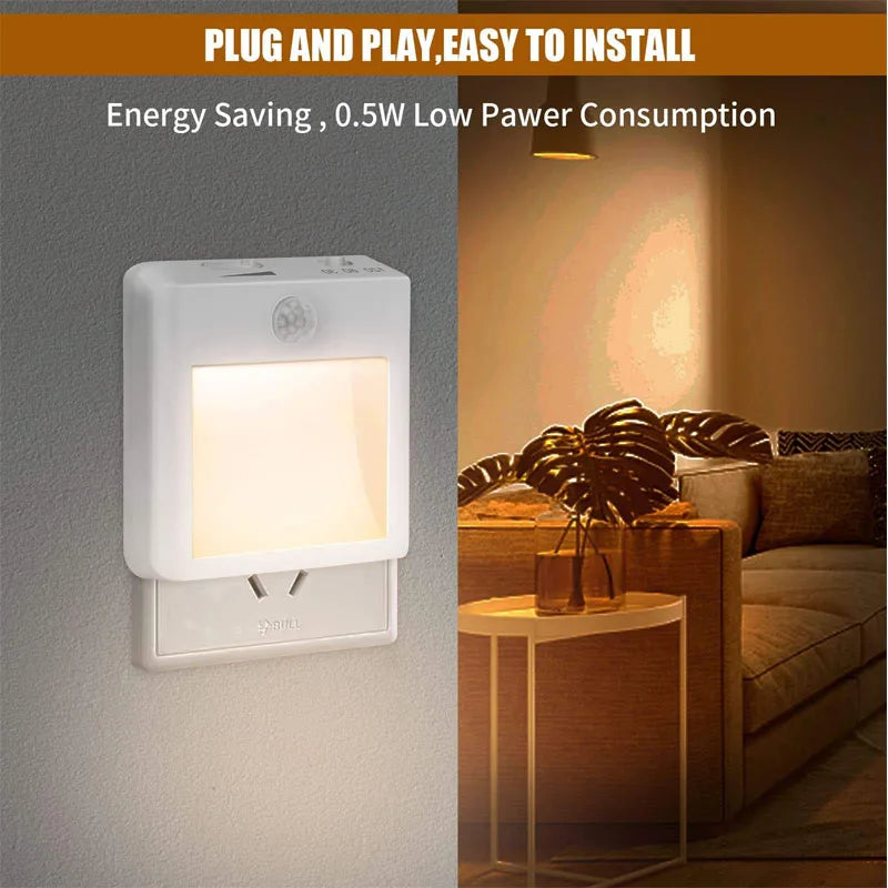 lampe nuit détecteur mouvement blanc rectangle moderne interrupteur mural LED fixations chambre couloir