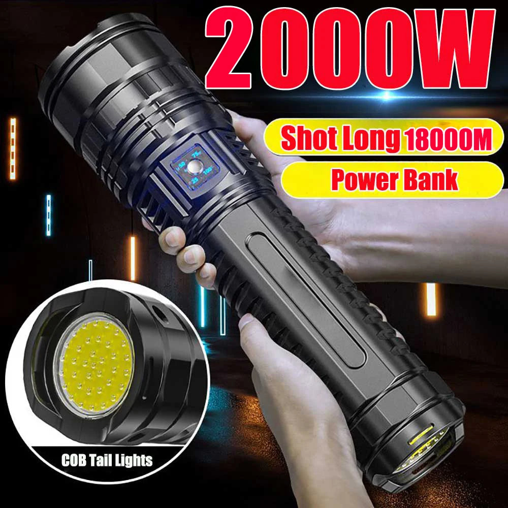 torche ultra lumineuse led rechargeable 15000mah pointeur laser autodéfense résistante chocs