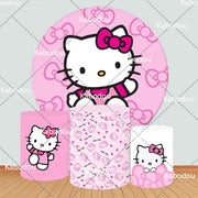 toile fond ronde hello kitty anniversaire nœuds cœurs décor enfant rose blanche