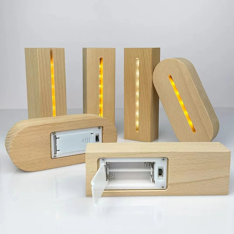 présentoir led bois acrylique verre transparent minimaliste interrupteur on off adaptable lampe nuit moderne