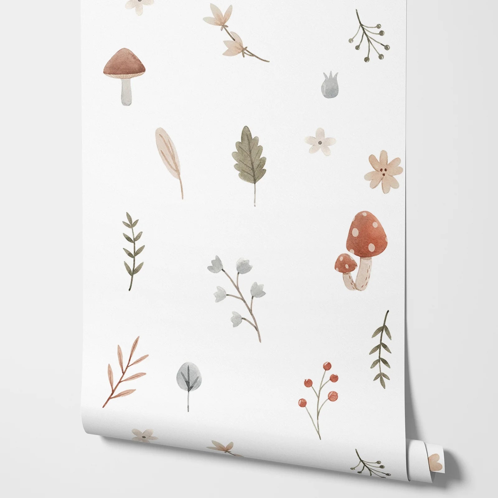 Détail des motifs feuilles sur papier peint adhésif blanc