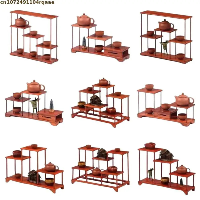 étagère bois rouge brun multi niveaux classique minimaliste plateaux tiroir intégré decoration maison