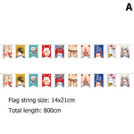 guirlande fanions multicolore motifs japonais traditionnels chat porte bonheur décoration thème japonais festive opaques