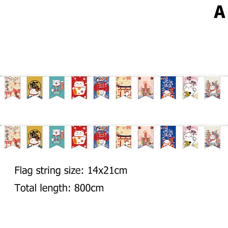 guirlande fanions multicolore motifs japonais traditionnels chat porte bonheur décoration thème japonais festive opaques