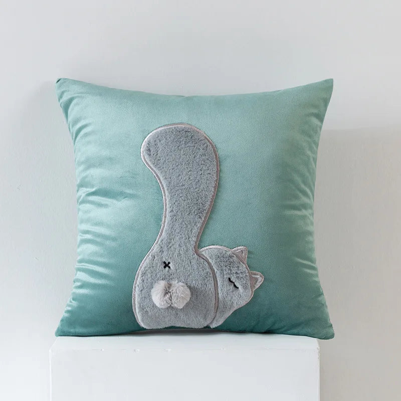 coussin gris clair motif lapin blanc mignon fermeture glissière ultra doux polyester coton jacquard