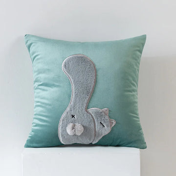 coussin gris clair motif lapin blanc mignon fermeture glissière ultra doux polyester coton jacquard