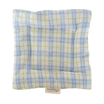tapis rustique carré bleu clair rayures horizontales points bleus fixation doux polyester respectueux environnement