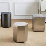 tabouret métal hexagonal moderne tabouret rond minimaliste meuble salon ottoman geometrique argenté gris
