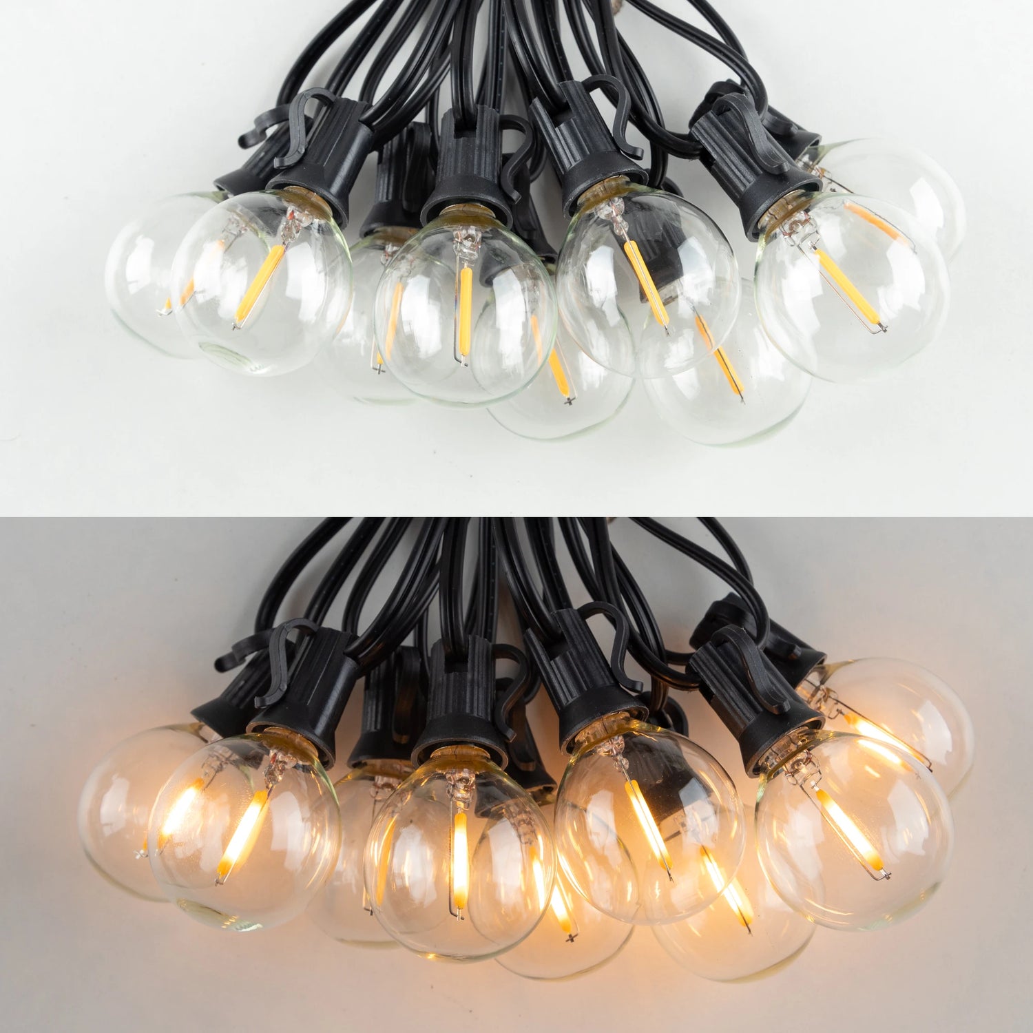 Detail des ampoules en verre transparent de la guirlande lumineuse G40